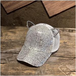 Bohang New Design Casual Hut Frauen Sommer Mode Pailletten Atmungsaktive Mesh Baseball Cap Nette Katze Ohren Sport kappen Benutzer definierte Hüte - Product Image 3
