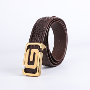 Cintura <span class=keywords><strong>in</strong></span> Pelle di Coccodrillo Siamese all'Ingrosso con Fibbia Liscia <span class=keywords><strong>in</strong></span> Osso, per Uomini Giovani e di Mezza Età - Product Image 4