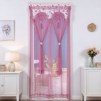 Rideau de porte anti-moustiques sans perçage, rideau de séparation de chambre à coucher - rideau floral en dentelle double couche à fixation rapide