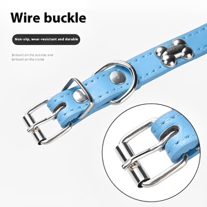 Pu Leather <b>Dog</b> <b>Collar</b> Adjustable Bone Decor Solid Color For Small Medium <b>Large</b> Pets - Product Image 2