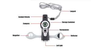Silbato de Supervivencia de Emergencia SOS 7 en 1, Herramienta Multifuncional para Exteriores con Brújula, Termómetro, Luz LED, GZ RTS, Pedido Mixto al por Mayor - Product Image 3