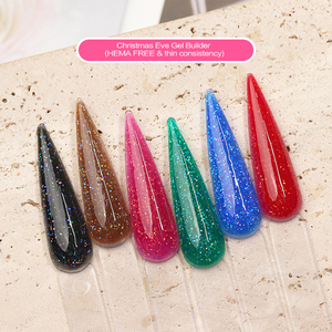 Gel de construction sans HEMA pour la veille de Noël, avec paillettes noires, gel de construction autolissant à paillettes rouges, gel de construction vert pour Noël - Product Image 2