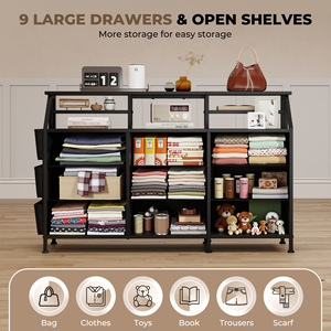 Cómoda Moderna Hecha a Mano de Madera Maciza para Dormitorio con 12 Cajones de Tela y 2 Estantes Abiertos, Herrajes de Hierro, Almacenamiento para Sala de Estar - Product Image 4