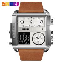 SKMEI 1391 Unique or hommes montre à Quartz supérieur en cuir véritable bracelet carré multi fonction grande montre décontractée Relogio Musculino
