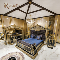 Lit royal de style turc de luxe, cadre en bois noir et or, tête de lit capitonnée en velours, tailles personnalisées, ensemble de meubles pour la maison, villa, hôtel