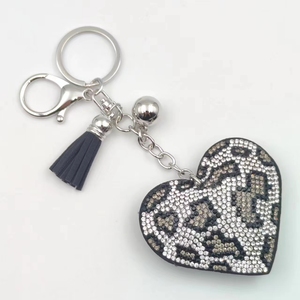 2024 NewDiamond Heart leopard keychain Bling Crystal Rhinestone Key Chains Heart Star Bag shape Leather keyring Heart keychain