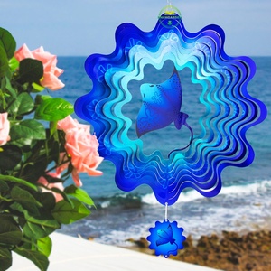 OEM&ODM Molinetes de Viento 3D Coloridos de Metal y Acero Inoxidable, Adorno de Jardín de 30cm/12in, Impermeables, con Diseño de Mandala y Manta Ray - Product Image 4