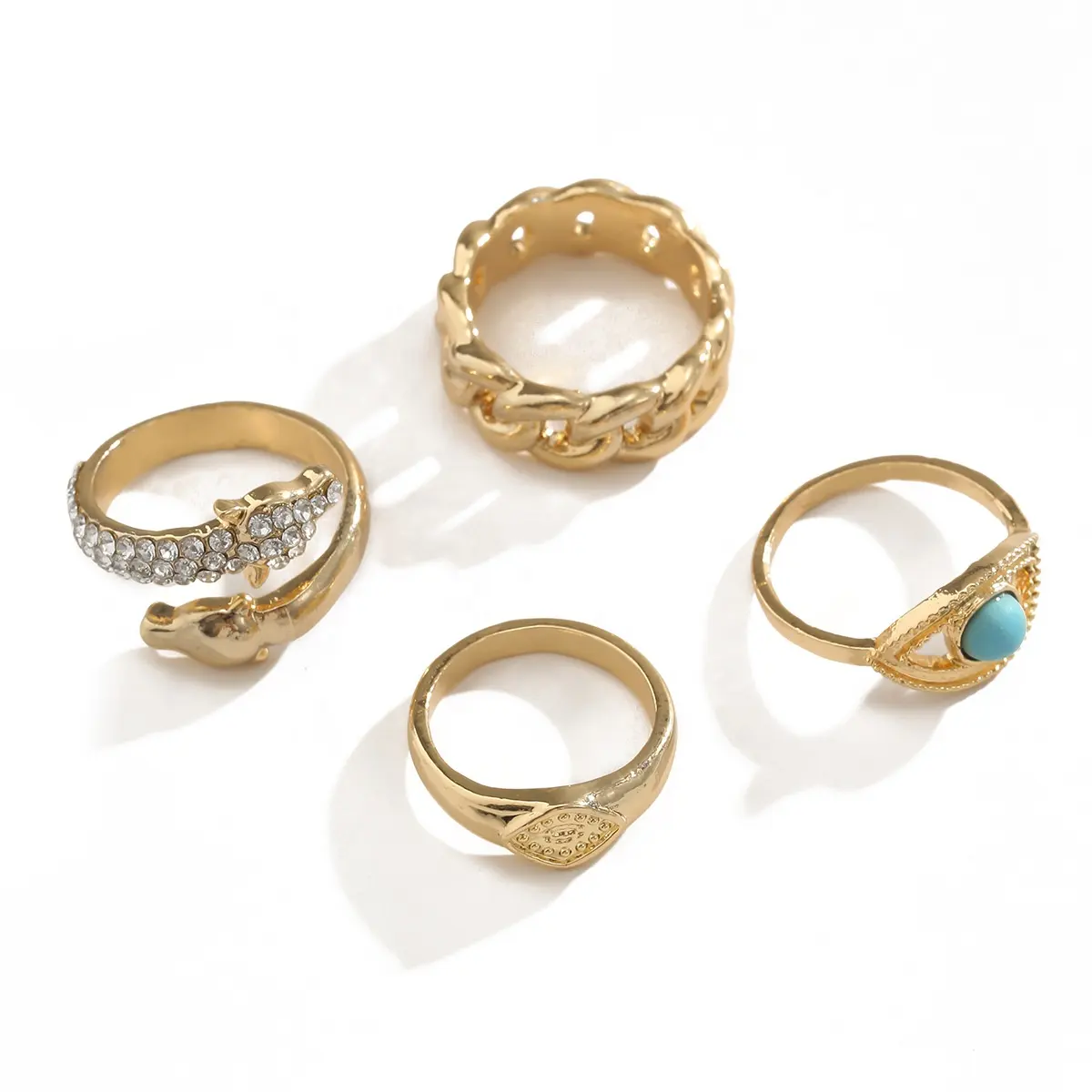 Personality trendy multi-element fashion jewelry diamond turquoise set ring women