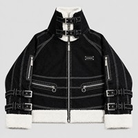 Veste en jean épaisse et délavée DiZNEW pour homme, avec détails multiples et fermetures éclair, doublure en sherpa, logo personnalisé, fabrication en usine