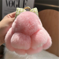 Gantungan Kunci Boneka Kelinci Rex Mini Lucu dengan Pita