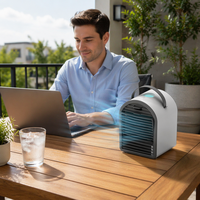 Mini Raffrescatore d'Aria Elettrico Portatile da Tavolo per Interni, con Serbatoio d'Acqua da 700ml, Umidificatore con Cubetti di Ghiaccio, Ventilatore DC per Casa e Hotel