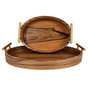 Thanh lịch hình bầu dục khay gỗ cho phòng khách Bàn cà phê Bar 2pcs làm tổ rắn Platter thiết lập đặc biệt hạt Kiểu dáng đẹp Vàng Bộ đồ ăn - Product Image 4