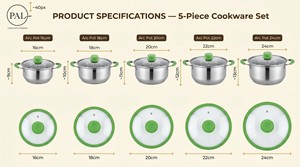 <span class=keywords><strong>Set</strong></span> di <span class=keywords><strong>Pentole</strong></span> Arc con Manico in Silicone, 5 Pezzi, Coperchio in Vetro Temperato 410 Lucidato a Specchio per Cucina Indiana e del Sud Asia - Product Image 4