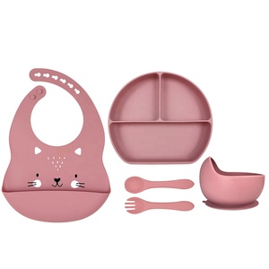 Juego de alimentación de silicona para bebé, plato de succión impreso, tazón, cuchara, platos de bebé, logotipo personalizado, 5 uds., listo para enviar - Product Image 4