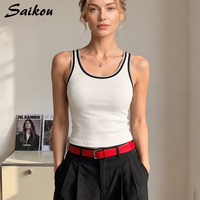 Camisole sans couture avec soutien-gorge intégré pour femme, débardeur côtelé sexy à coupe ajustée avec passepoil contrastant, crop top respirant avec soutien-gorge intégré