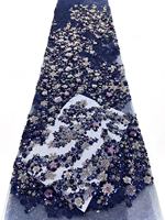 Tissu en tulle brodé de perles et de sequins double face extensible de luxe de haute qualité 2026 pour robes de mariée de Dubaï
