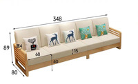 Sofá de Estilo Escandinavo de Madera Maciza con Tela, Tres Plazas, Desmontable, Estilo Japonés, Recto, para Masajes, Ideal para Espacios Pequeños