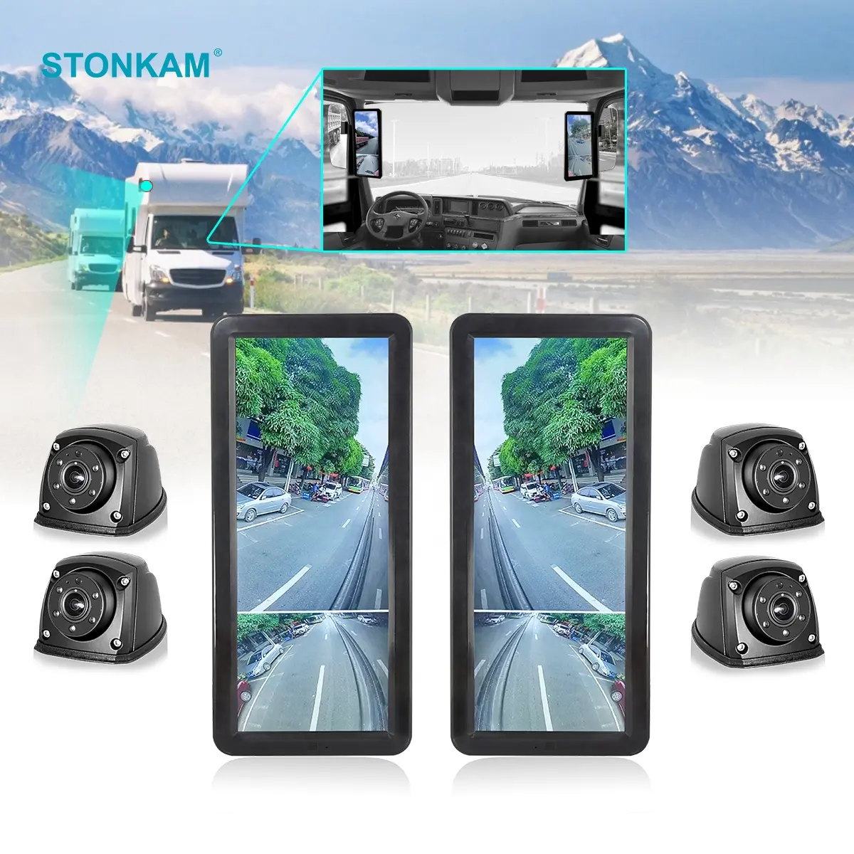 STONKAM specchio retrovisore HD da 12.3 pollici per camion con touch control impermeabile con schermo IPS