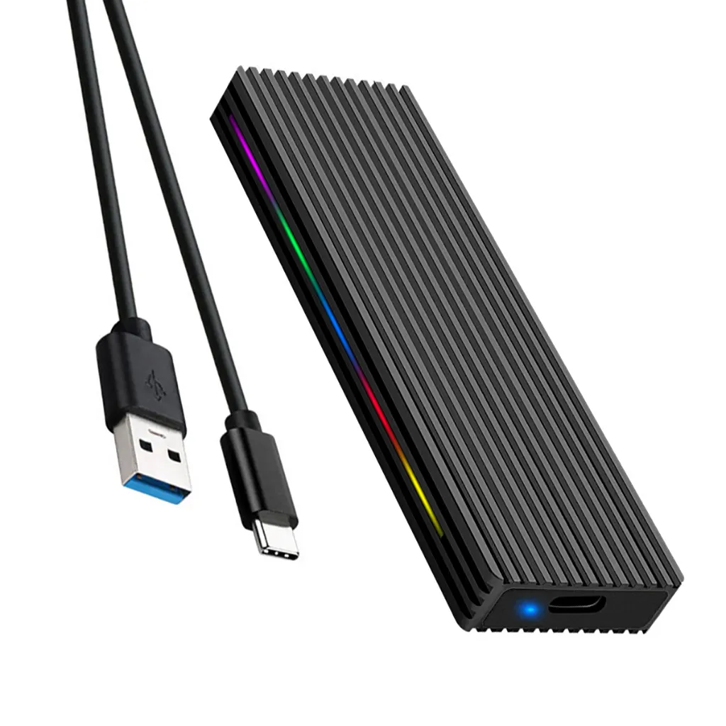 علبة ألومنيوم من الأقراص الصلبة حاوية ل NVMe/SATA NGFF M.2 M مفتاح USB3.1 من النوع C 10Gbps حالة المحمول مع ضوء RGB