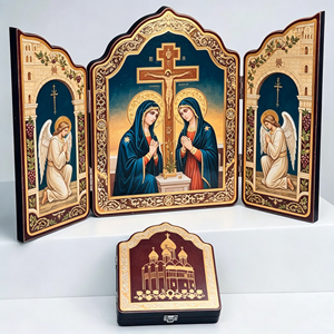 Icône religieuse orthodoxe en bois, <span class=keywords><strong>triptyque</strong></span>, Vierge Marie, scène de la Nativité, icône pliable artisanale, plaque décorative pour église, décoration de bureau - Product Image 3
