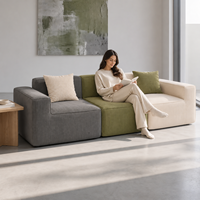 Canapé modulable contemporain en mousse moulée et velours côtelé, choix de couleurs, sièges modulaires compressés pour salon et maison