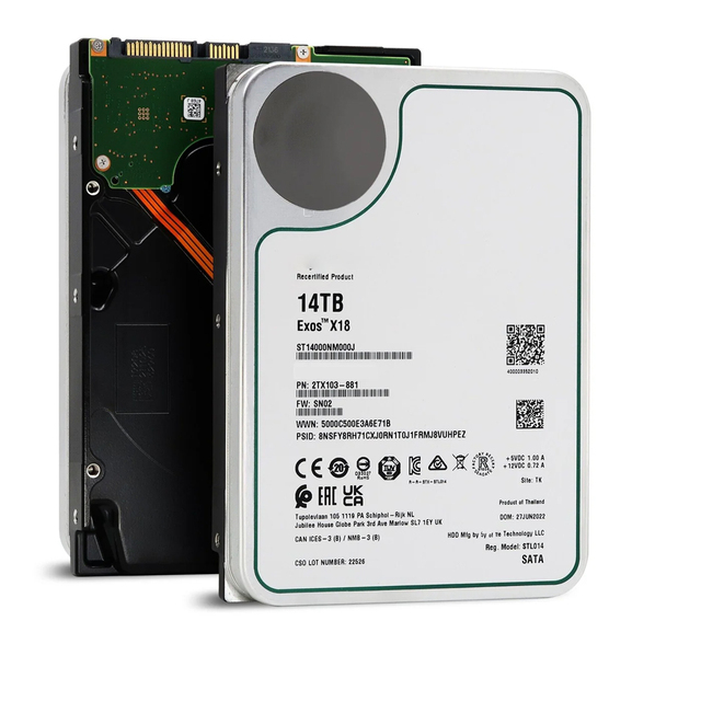 Exos X18 ST14000NM000J 14TB Enterprise HDD SATA 6Gb/s 7200RPM 256MB 3.5 Inch Internal Hard Drive for Server Storage