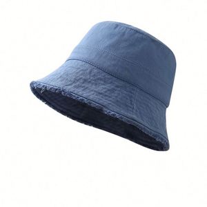 หมวกชาวประมงผ้าฝ้ายฟอกขอบรุ่ย สไตล์ลำลองสำหรับผู้หญิง  ใส่ได้หลายโอกาส ป้องกันแสงแดด สีพื้น  คอลเลคชั่นฤดูใบไม้ผลิ/ฤดูร้อน - Product Image 5