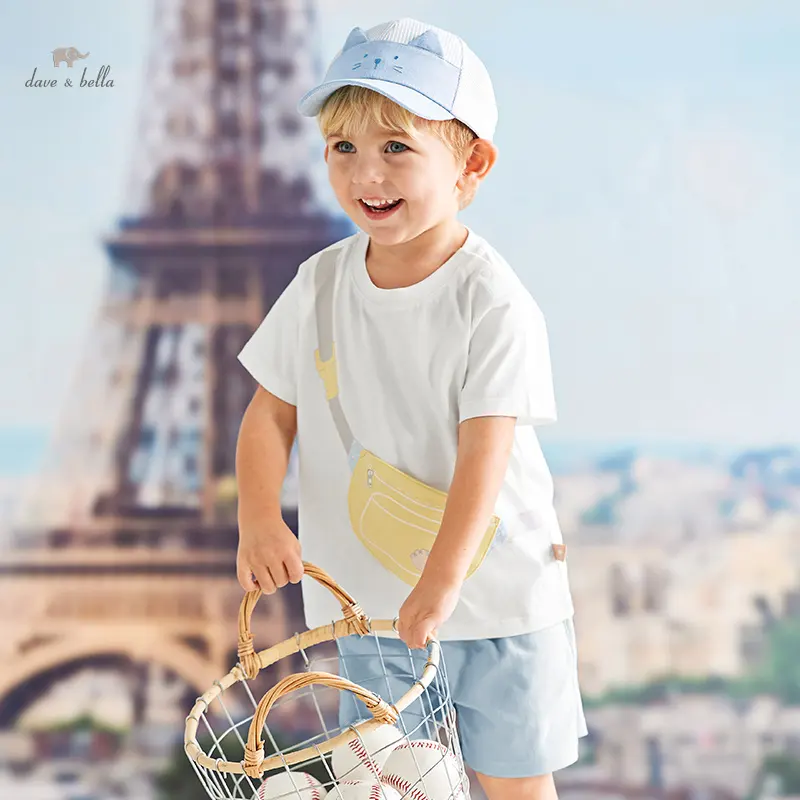 DB2240629 DAVE BELLA ensemble pour enfants été bébé garçons mode blanc coton décontracté mignon Sport de plein air tricoté ensemble