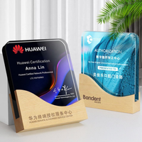 Nouvelle vente en bois Base bois cristal verre trophée prix avec Laser gravé ou Sublimation Logo personnalisé blanc cristal trophée Plaque