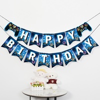 Bannière d'anniversaire pour manette de jeu, décoration de fête Joyeux Anniversaire, thème Jeu, papier spirale bleu
