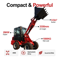 Mini-chargeuse sur pneus hydrostatique de 1 tonne, diesel, hauteur de déchargement de 2200 mm, EPA CE, petite machine compacte pour ferme et jardin, chargeuse frontale
