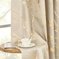 Cortinas Opacas Personalizadas en Oro Blanco con Patrón Metálico de Mármol, Aislantes Térmicas, Reductoras de Ruido, Modernas, 100% Poliéster