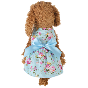 Vêtement pour chien de compagnie mignon en gros, printemps-été, motif floral, coton, nœud, jupe - Product Image 1