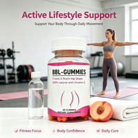 Gummies BBL Naturelles pour l'Augmentation des Hanches et des Fesses avec Collagène, Peptides, Acide Hyaluronique, Vitamines C et E pour l'Élasticité de la Peau et des Fessiers