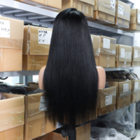 Perruque Lace Front en Cheveux Humains Brésiliens Lisses, Densité 180%, Longue 28-30 Pouces, Pré-décolorée, Sans Colle # Transparent 1B pour Lace Remy