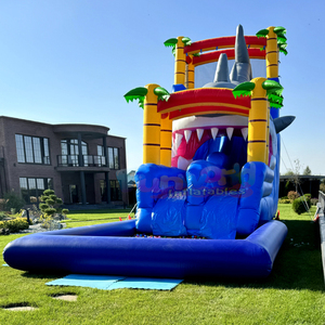 Giant outdoor commercial bouncy castle commercial jump <b>house</b> <b>inflatable</b> shark water slide with swimming pool - Product Image 2