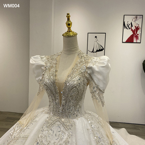 Jancember WM004 Robe de bal de mariée élégante à manches longues en cristal Robes de mariage pour femmes - Product Image 2