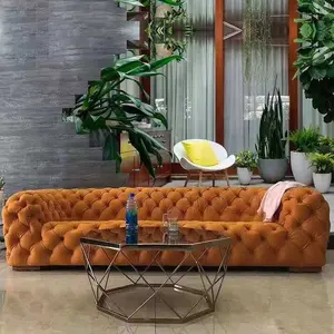 Sofá de luxo de alta qualidade, moderno, de couro verde, couro, aço inoxidável, sala de estar, móveis, sofás