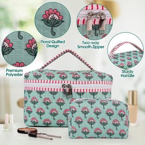 Ensemble de trousses de maquillage matelassées en coton brodé, petites trousses de toilette de voyage pour rangement et organisation, pochettes durables à fermeture éclair - Product Image 5