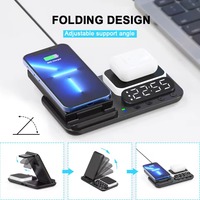 Support de chargeur de téléphone sans fil multifonction 5 en 1 avec horloge, alarme, lumière LED, station de charge rapide pour téléphone, écouteurs, montre