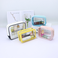 Sac de toilette de voyage transparent en PVC avec fermeture éclair, personnalisable avec logo, pour cosmétiques et maquillage, étanche, vente en gros