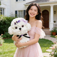 Cadeau Saint-Valentin Anniversaire Chien Caniche Mignon à Fleurs Éternelles Expressions d'Amour Rose PE Chien Malteux Boîte Cadeau Ornement Logo Canard