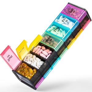 Boîte à médicaments portable à double rangée supérieure et inférieure, grande capacité (14 compartiments), anti-humidité, personnalisable avec logo - Product Image 1