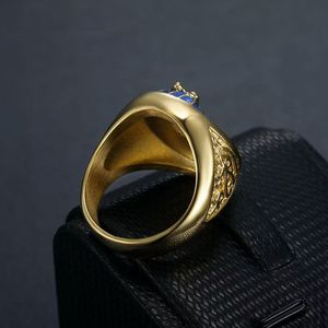2025 새로운 블루 오일 드롭 이집트 피라미드 파라오 헤드 스테인레스 스틸 반지 남성용 18K 골드 PVD 도금 패션 고급 보석 뜨거운 - Product Image 3