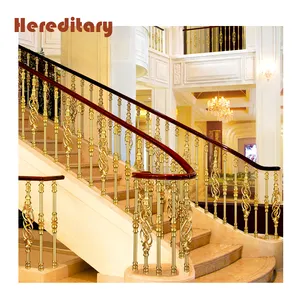 K gold cast aluminum indoor railings and modern golden staircase railings for luxury staircase design