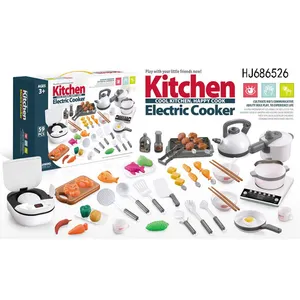 59PCS Realistic large kids kitchen set include sound light toy with electric cooker