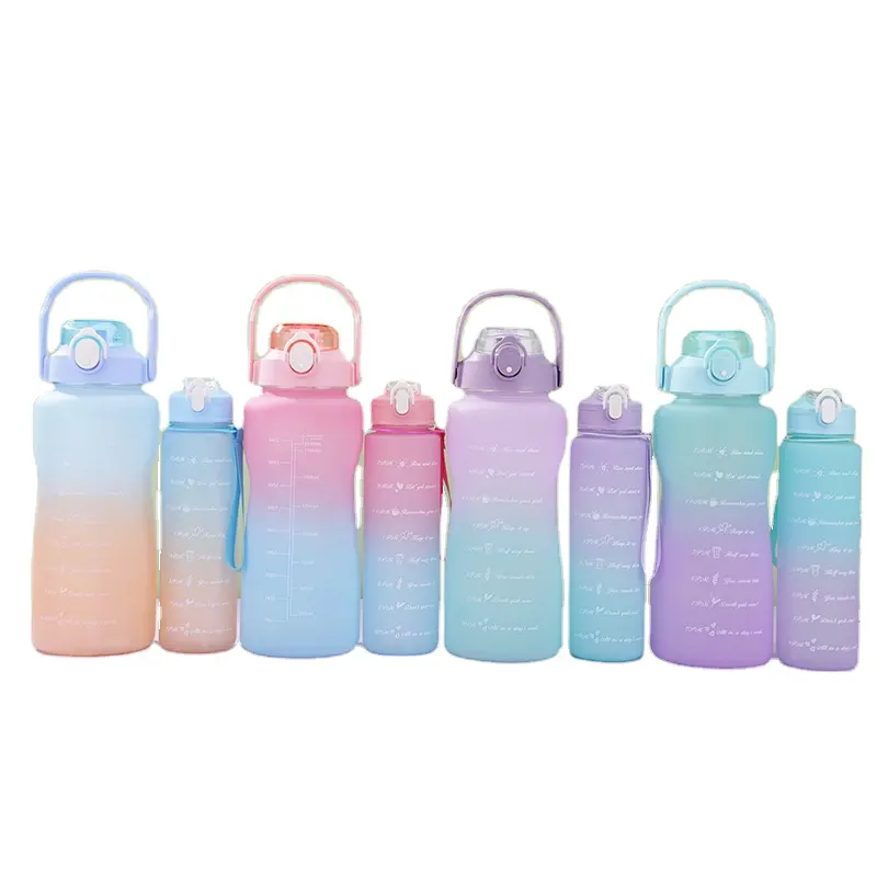 Bpa ücretsiz su sürahisi plastik galon su şişesi ile zaman işaretleyici saman Fitness salonu için spor şişesi su şişesi seti