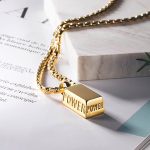 สร้อยคอผู้ชาย Power Energy Gold Nugget ดีไซน์เฉพาะตัว แฟชั่นสไตล์โดดเด่น ญี่ปุ่น เกาหลี จี้สี่เหลี่ยมสแตนเลสสุดเทรนดี้ - Product Image 1