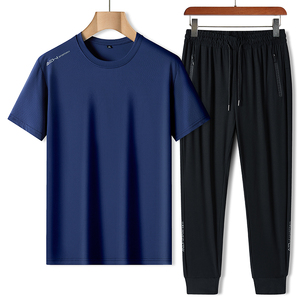 Hommes sports d'été loisirs séchage rapide respirant stretch nylon glace soie manches courtes deux pièces confortable élégant extérieur - Product Image 5