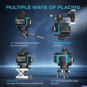 ميزان ليزر أخضر ذاتي التسوية بدرجة صناعية، 4D بزاوية 360 درجة، 16 خط، قابل لإعادة الشحن، مع حامل ثلاثي القوائم لتعليق الصور - Product Image 5